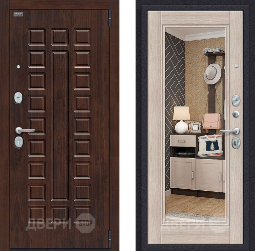 Входная металлическая Дверь Bravo Оптим Урбан с зеркалом Cappuccino Veralinga в Ногинск