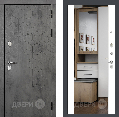 Входная металлическая Райтвер Бетон 1501 с зеркалом Белый матовый  в Ногинск