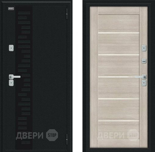 Входная металлическая Дверь Bravo Thermo Техно Декор Букле черное/Cappuccino Veralinga в Ногинск