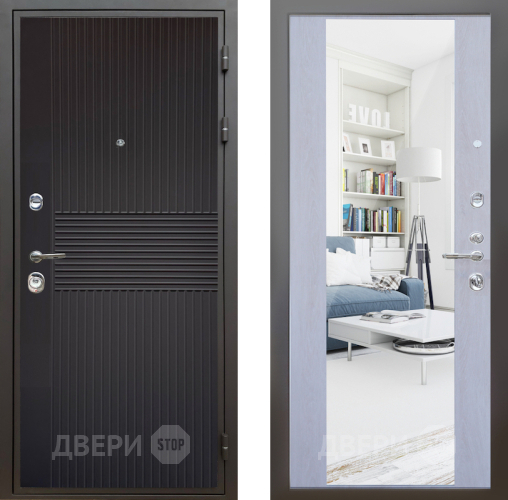 Входная металлическая Дверь Шелтер (SHELTER) Комфорт Черная шагрень 12 с зеркалом Дуб филадельфия крем в Ногинск