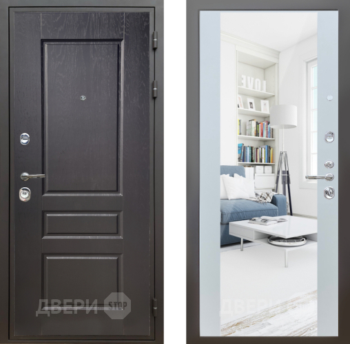 Входная металлическая Дверь Шелтер (SHELTER) Комфорт Дуб английский 13 с зеркалом Белый матовый в Ногинск