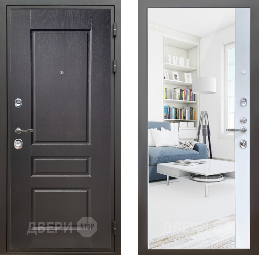 Входная металлическая Дверь Шелтер (SHELTER) Комфорт Дуб английский 14 с зеркалом Белый матовый в Ногинск