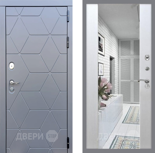 Входная металлическая Дверь Стоп КОСМО Зеркало СБ-16 Лиственница беж в Ногинск