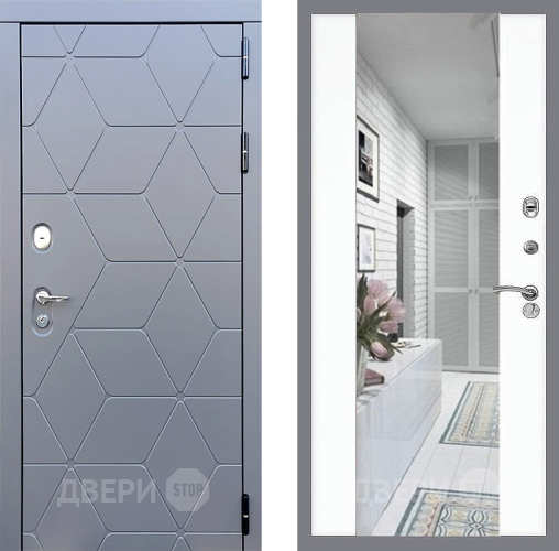 Входная металлическая Дверь Стоп КОСМО Зеркало СБ-16 Силк Сноу в Ногинск