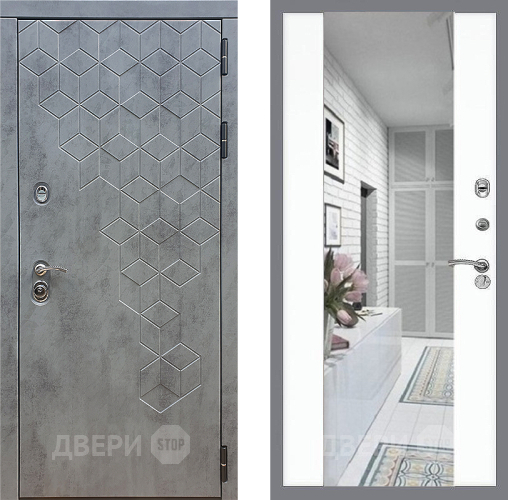 Входная металлическая Дверь Стоп БЕТОН Зеркало СБ-16 Силк Сноу в Ногинск