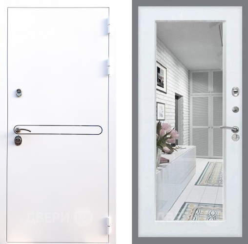 Входная металлическая Дверь Стоп Лайн Вайт Зеркало Белый ясень в Ногинск