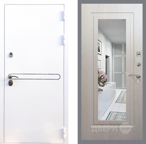 Входная металлическая Дверь Стоп Лайн Вайт Зеркало ФЛ-120 Беленый дуб в Ногинск