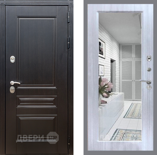 Входная металлическая Дверь Стоп МЕГАПОЛИС Зеркало Сандал белый в Ногинск