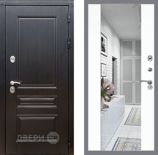 Входная металлическая Дверь Стоп МЕГАПОЛИС Зеркало СБ-16 Силк Сноу в Ногинск