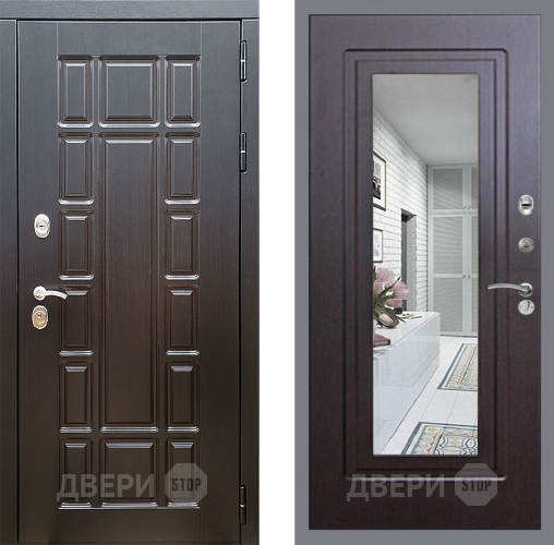 Входная металлическая Дверь Стоп НЬЮ ЙОРК Зеркало ФЛ-120 Венге в Ногинск