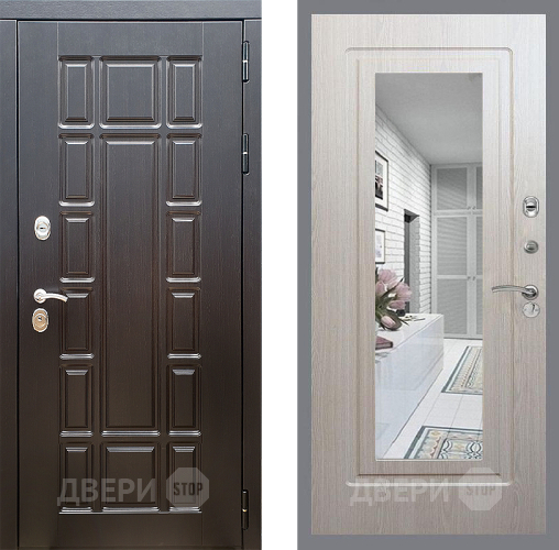 Входная металлическая Дверь Стоп НЬЮ ЙОРК Зеркало ФЛ-120 Беленый дуб в Ногинск