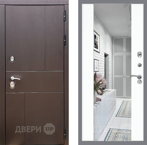 Входная металлическая Дверь Стоп УРБАН Зеркало СБ-16 Силк Сноу в Ногинск