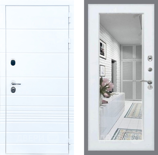 Входная металлическая Дверь Стоп ТРЕНДО Зеркало Белый ясень в Ногинск