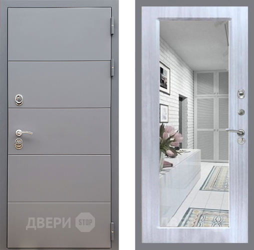 Входная металлическая Дверь Стоп АРТ ГРАФИТ Зеркало Сандал белый в Ногинск