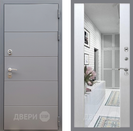 Входная металлическая Дверь Стоп АРТ ГРАФИТ Зеркало СБ-16 Лиственница беж в Ногинск