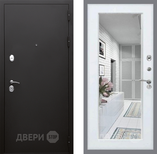 Входная металлическая Дверь Стоп КЛАССИК Шагрень Зеркало Белый ясень в Ногинск