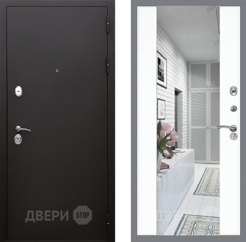 Входная металлическая Дверь Стоп КЛАССИК Шагрень Зеркало СБ-16 Силк Сноу в Ногинск