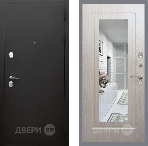 Входная металлическая Дверь Стоп КЛАССИК Шагрень Зеркало ФЛ-120 Беленый дуб в Ногинск