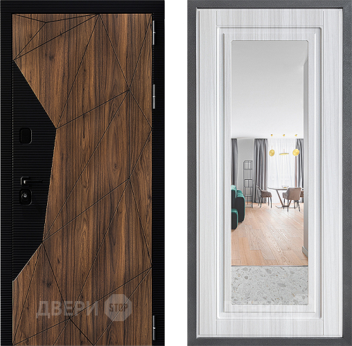 Входная металлическая Дверь Дверной континент ДК-11 ФЛЗ Зеркало Сандал белый в Ногинск