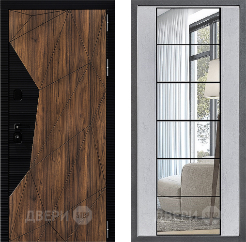 Входная металлическая Дверь Дверной континент ДК-11 ФЛЗ-2 Зеркало Бетон светлый в Ногинск