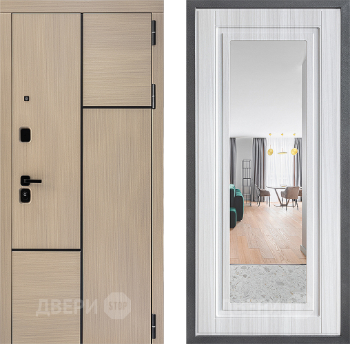 Входная металлическая Дверь Дверной континент ДК-14 ФЛЗ Зеркало Сандал белый в Ногинск