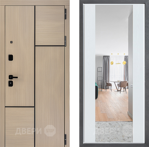 Входная металлическая Дверь Дверной континент ДК-14 ФЛЗ-1 Зеркало Белое дерево в Ногинск