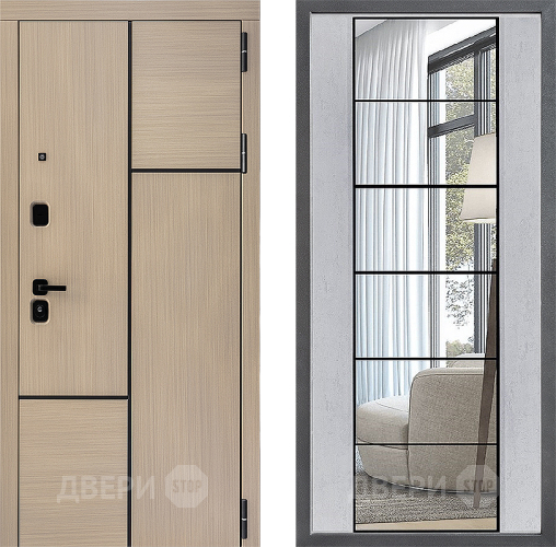 Входная металлическая Дверь Дверной континент ДК-14 ФЛЗ-2 Зеркало Бетон светлый в Ногинск