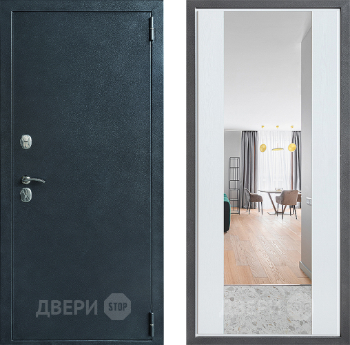 Входная металлическая Дверь Дверной континент ДК-70 Дизайн ФЛЗ-1 Зеркало Белое дерево в Ногинск