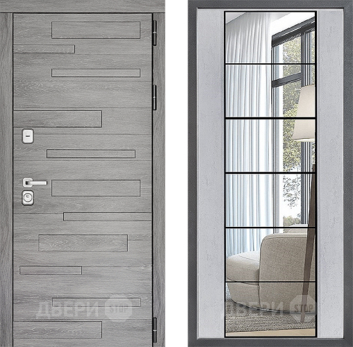 Входная металлическая Дверь Дверной континент ДК-10 ФЛЗ-2 Зеркало Бетон светлый в Ногинск