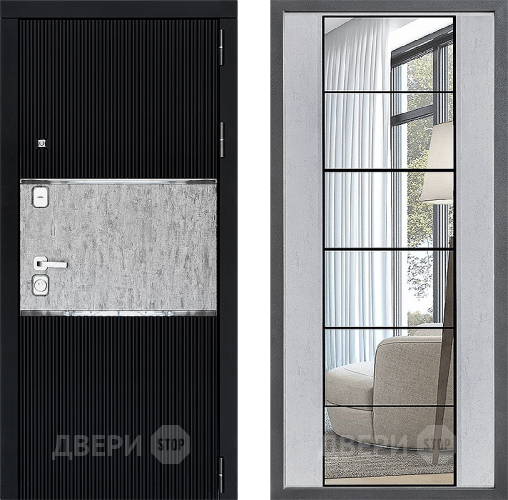 Входная металлическая Дверь Дверной континент ДК-13 ФЛЗ-2 Зеркало Бетон светлый в Ногинск