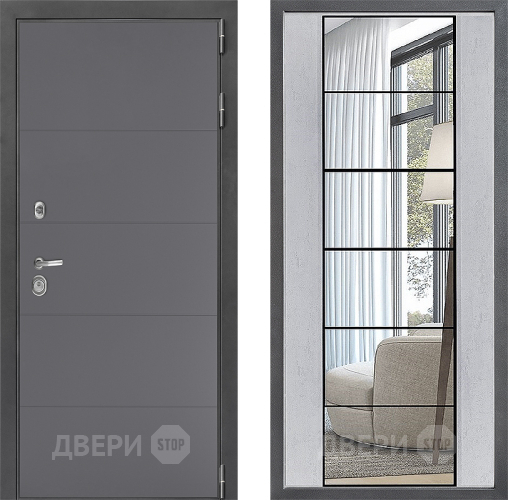 Входная металлическая Дверь Дверной континент ДК-3/649 ФЛЗ-2 Зеркало Бетон светлый в Ногинск