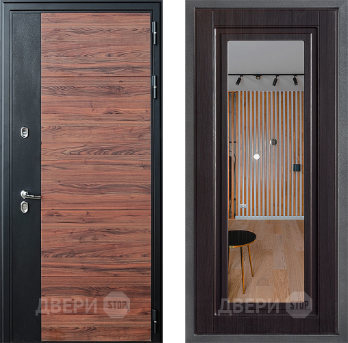 Входная металлическая Дверь Дверной континент ДК-15 Красное Дерево ТЕРМО ФЛЗ Зеркало Венге в Ногинск