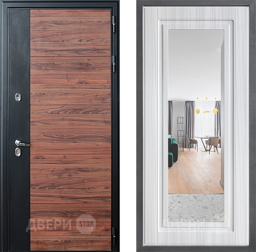 Входная металлическая Дверь Дверной континент ДК-15 Красное Дерево ТЕРМО ФЛЗ Зеркало Сандал белый в Ногинск