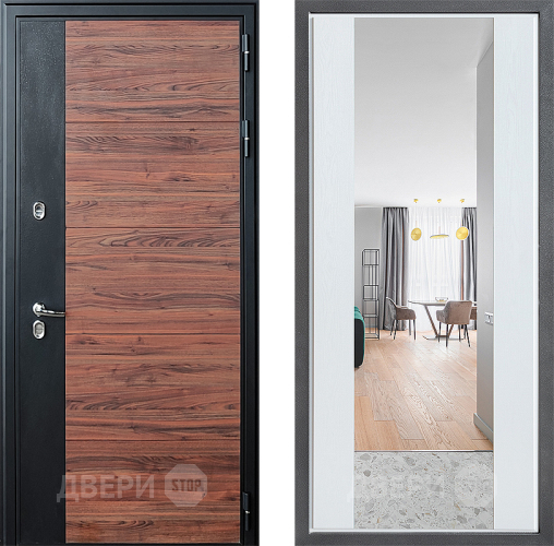 Входная металлическая Дверь Дверной континент ДК-15 Красное Дерево ТЕРМО ФЛЗ-1 Зеркало Белое дерево в Ногинск