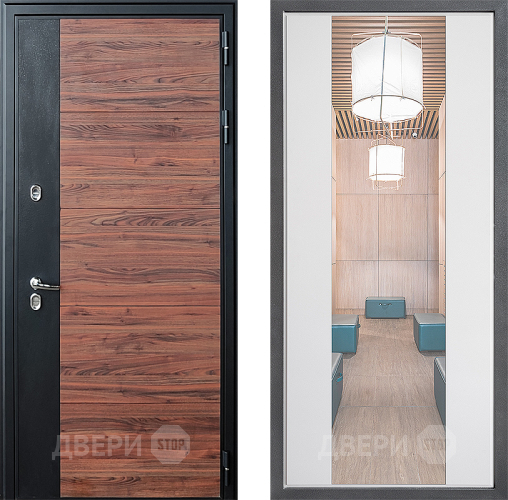 Входная металлическая Дверь Дверной континент ДК-15 Красное Дерево ТЕРМО ФЛЗ-1 Зеркало Белый софт в Ногинск