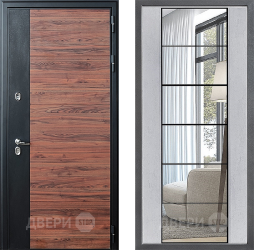 Входная металлическая Дверь Дверной континент ДК-15 Красное Дерево ТЕРМО ФЛЗ-2 Зеркало Бетон светлый в Ногинск