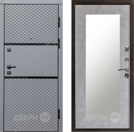 Входная металлическая Дверь Престиж Ромб Зеркло Пастораль Бетон светлый в Ногинск