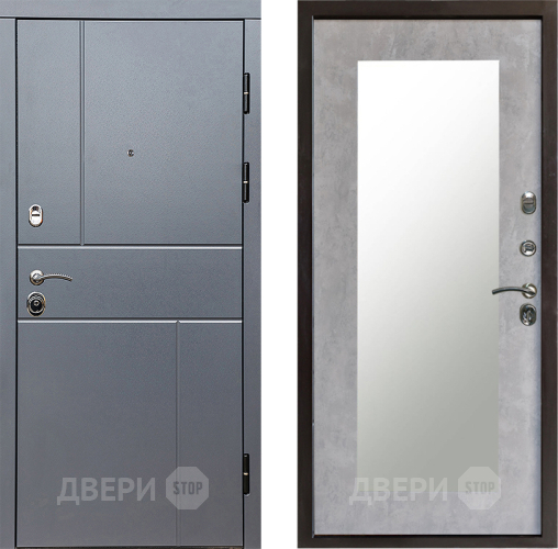 Входная металлическая Дверь Престиж Горизонт Грэй Зеркло Пастораль Бетон светлый в Ногинск