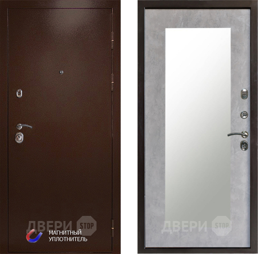 Входная металлическая Дверь Престиж Медь Зеркло Пастораль Бетон светлый в Ногинск