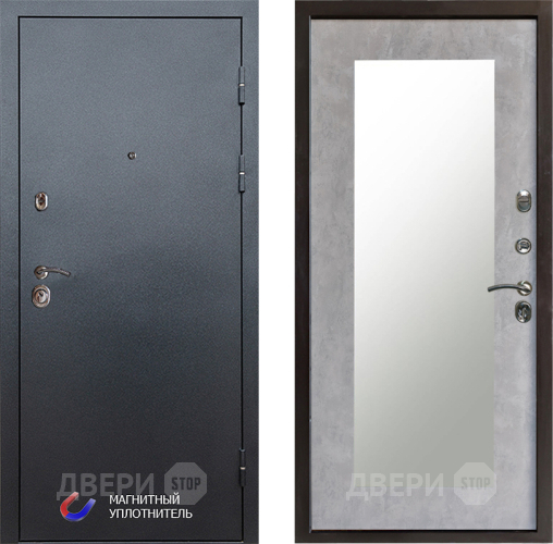 Входная металлическая Дверь Престиж Графит Зеркло Пастораль Бетон светлый в Ногинск