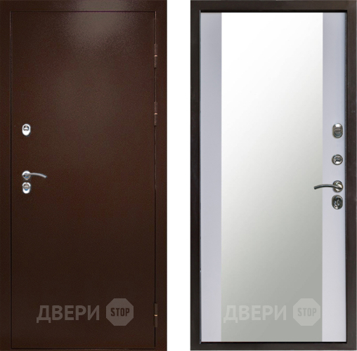Входная металлическая Дверь Престиж TERMO с терморазрывом Снегирь Медь Зеркало Белый софт в Ногинск