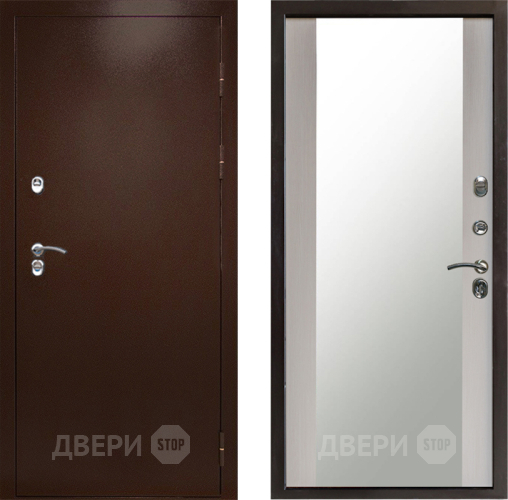 Входная металлическая Дверь Престиж TERMO с терморазрывом Снегирь Медь Зеркало Лиственница белая в Ногинск
