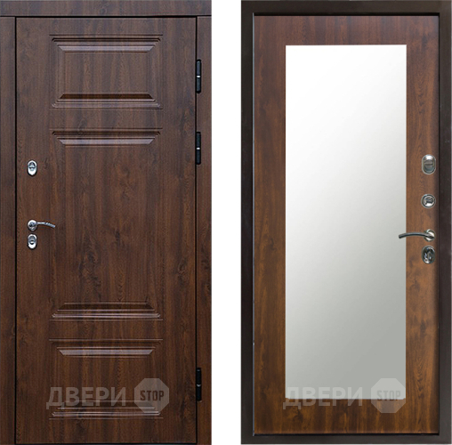 Входная металлическая Дверь Престиж TERMO с терморазрывом Премиум Орех Зеркало пастораль Дуб в Ногинск