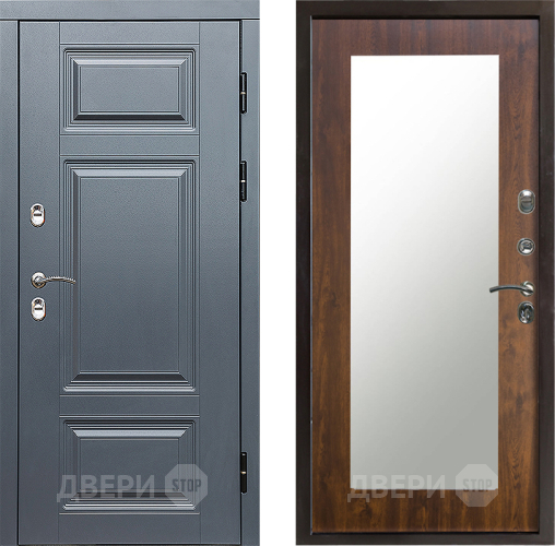 Входная металлическая Дверь Престиж TERMO с терморазрывом Премиум Грэй Зеркало пастораль Дуб в Ногинск