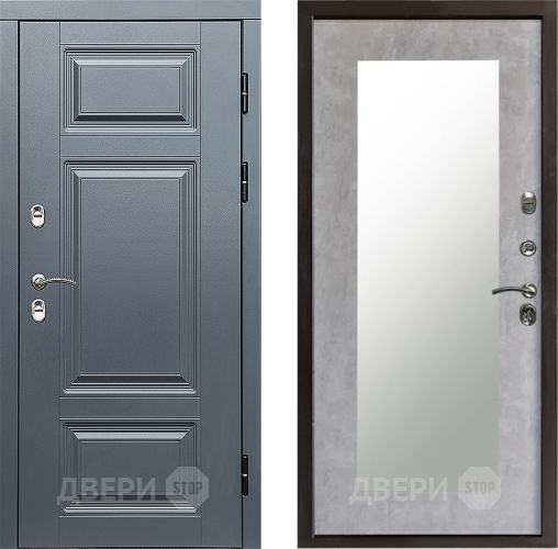 Входная металлическая Дверь Престиж TERMO с терморазрывом Премиум Грэй Зеркало пастораль Бетон светлый в Ногинск