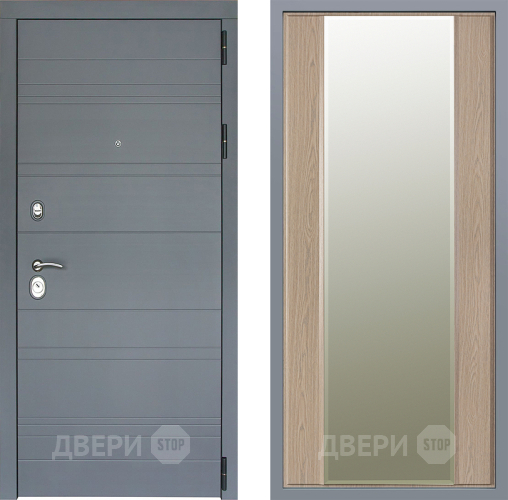 Дверь Заводские двери Лира Софт графит Зеркало Макси Беленый дуб в Ногинск