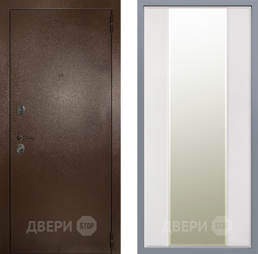 Дверь Заводские двери Эталон 3к антик медь Зеркало Макси Белый матовый в Ногинск