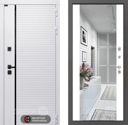 Входная металлическая Дверь Лабиринт (LABIRINT) Royal Зеркало Максимум Белый софт в Ногинск