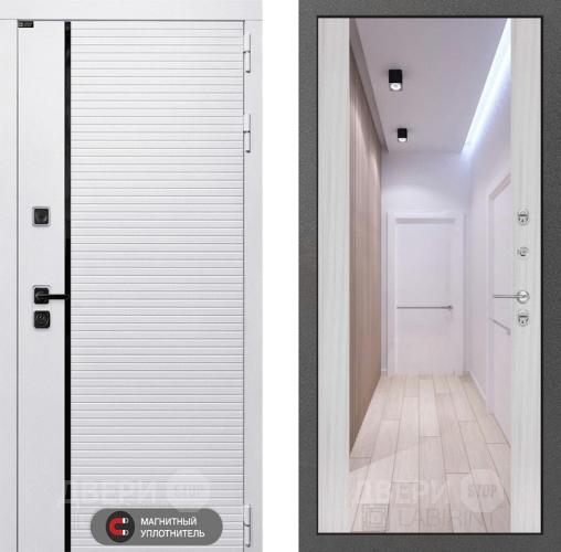 Входная металлическая Дверь Лабиринт (LABIRINT) Royal Зеркало Максимум Сандал белый в Ногинск