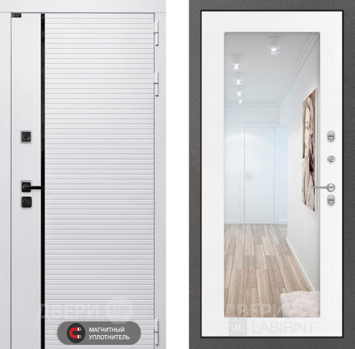 Входная металлическая Дверь Лабиринт (LABIRINT) Royal Зеркало 18 Белое дерево в Ногинск